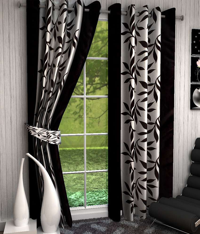     			Tanishka Fabs Solid Semi-Transparent Eyelet Curtain 7 ft ( Pack of 4 ) - Black