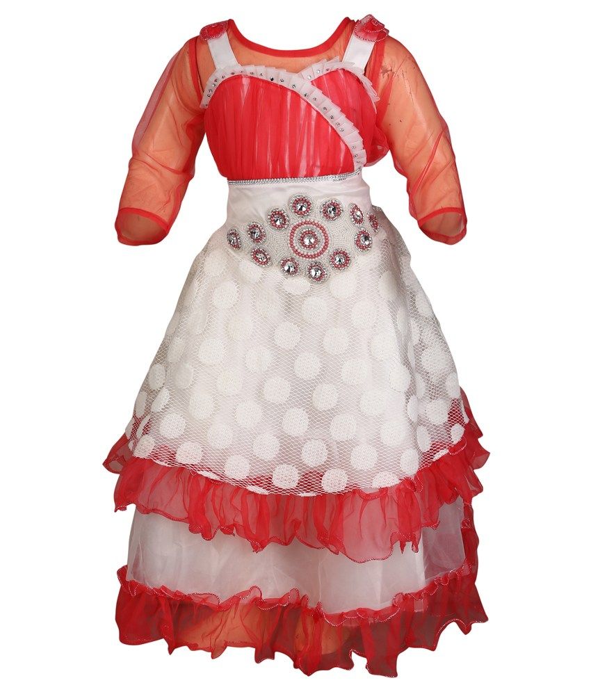 red and white combination frock