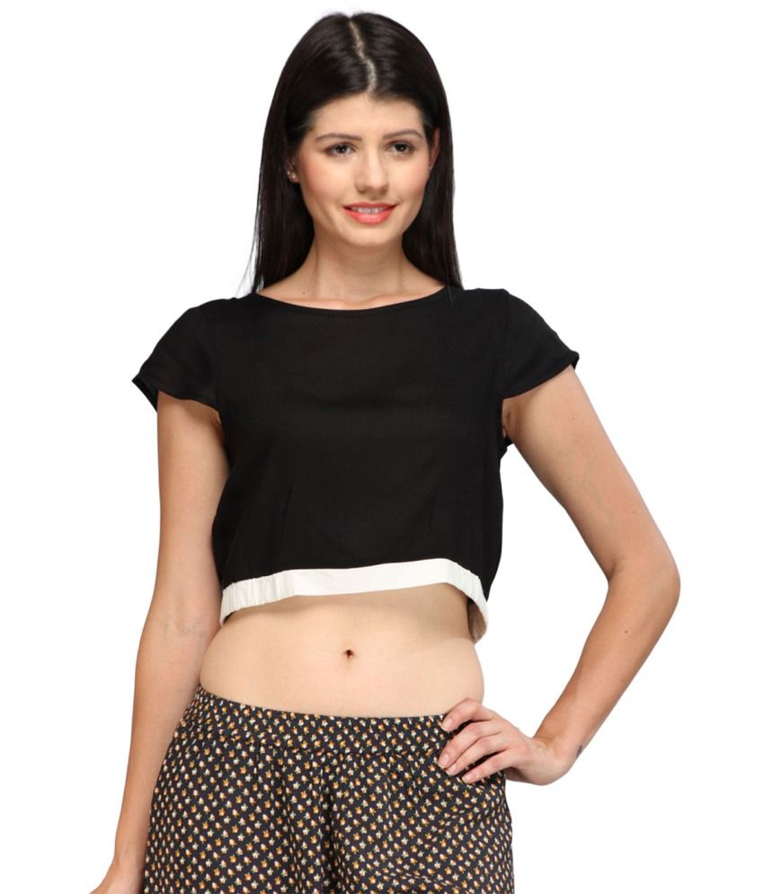 Nineteen Black Rayon Crop Top - Buy Nineteen Black Rayon Crop Top ...