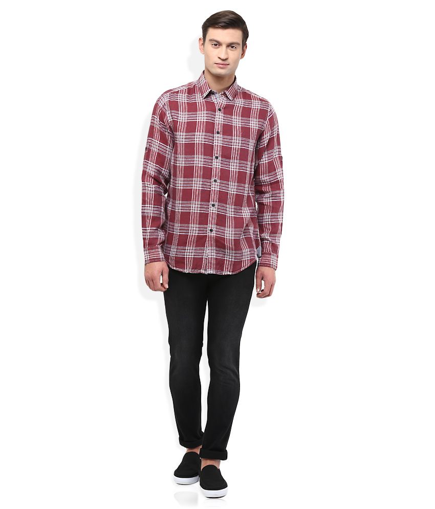 maroon checkered dress shirt