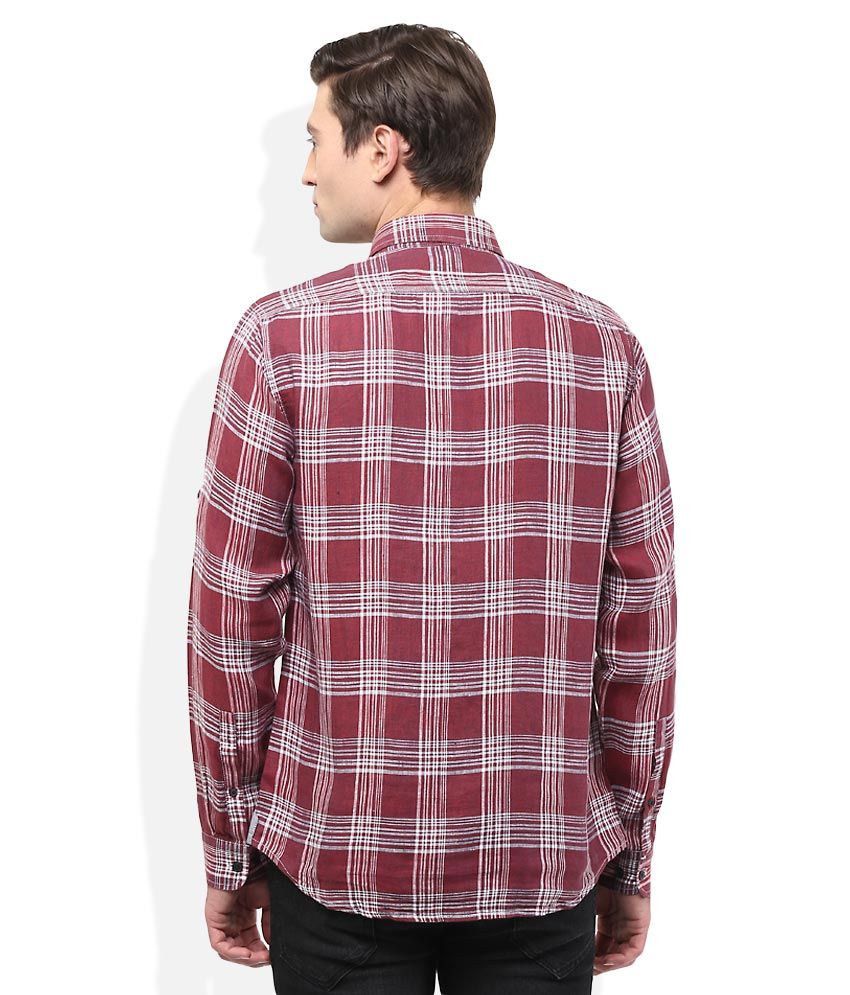 maroon checkered dress shirt