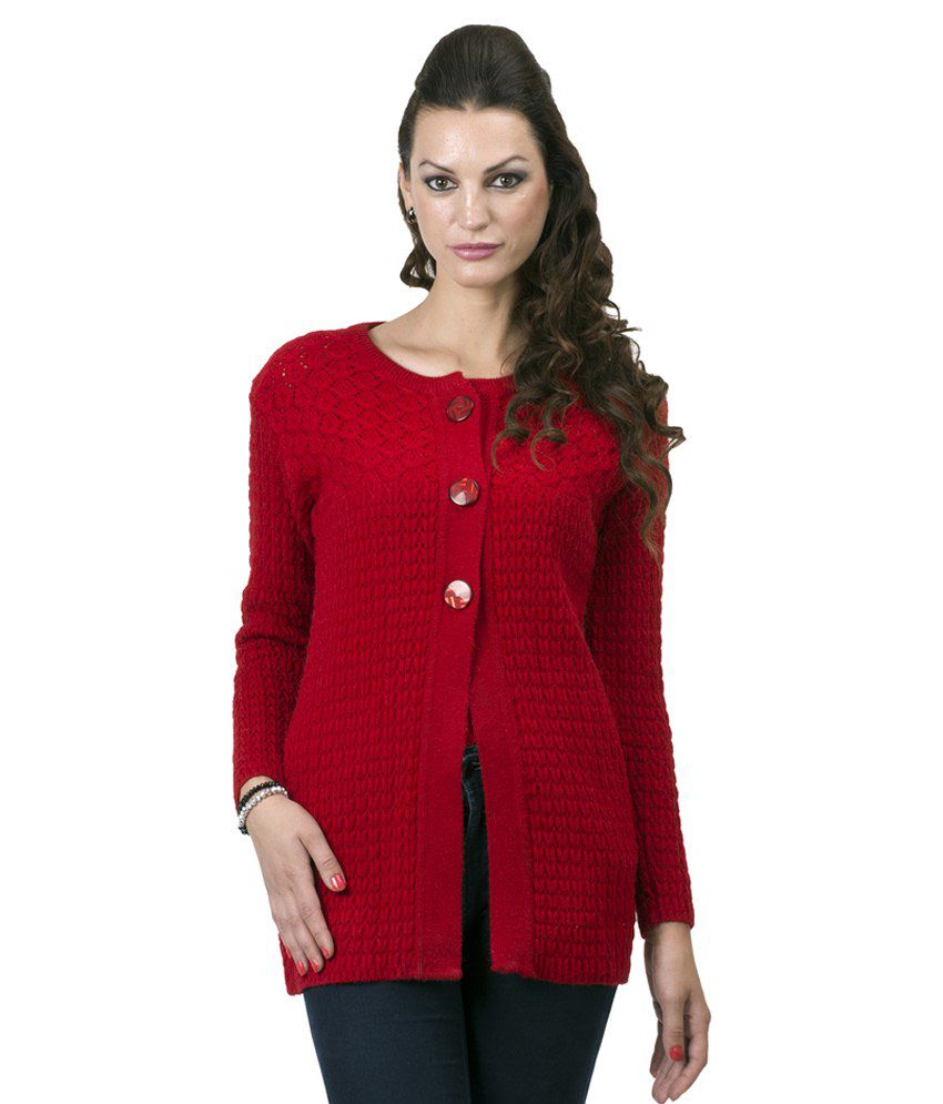 Buy Dynamis Red Acrylic Buttoned Cardigans Online at Best Prices in ...