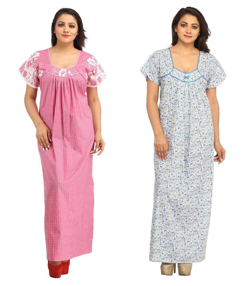 Buy Aasma Multi Color Cotton Nighty & Night Gowns Pack of 2 Online at