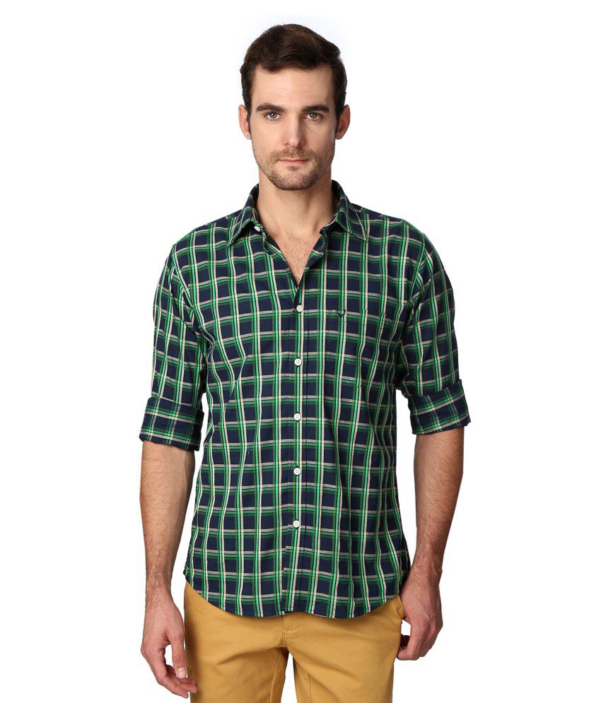 Allen Solly Blue and Green Cotton Shirt - Buy Allen Solly Blue and ...