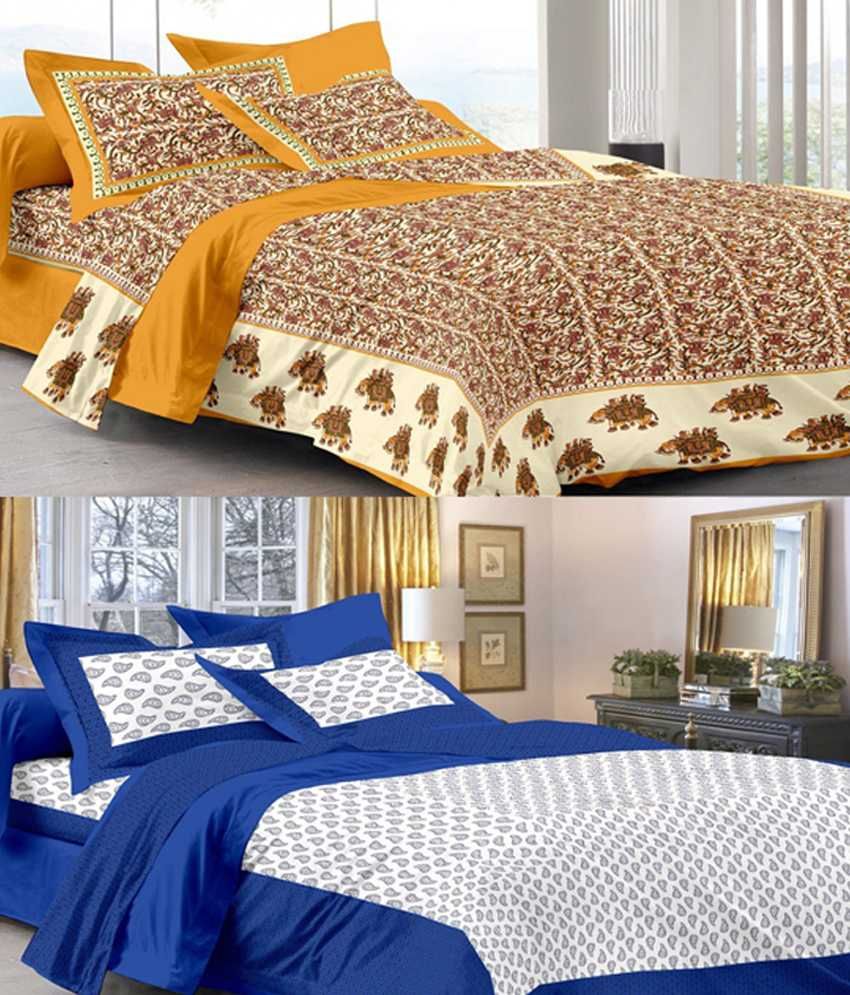 Kismat Collection 100Percent Cotton King Size 2 Double Bed Sheet Combo