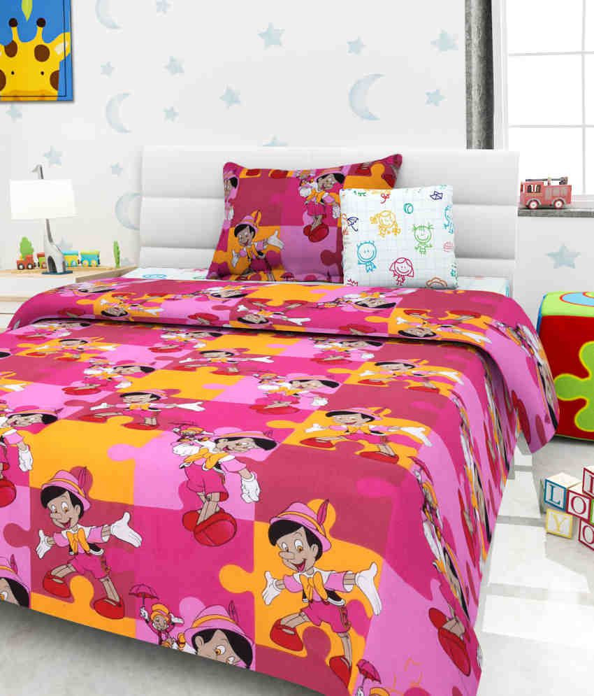 Story@Home Pink Cartoon Cotton Single Kids Bedsheet With 1 Pillow Cover:  Buy Story@Home Pink Cartoon Cotton Single Kids Bedsheet With 1 Pillow Cover  at Best Prices in India - Snapdeal