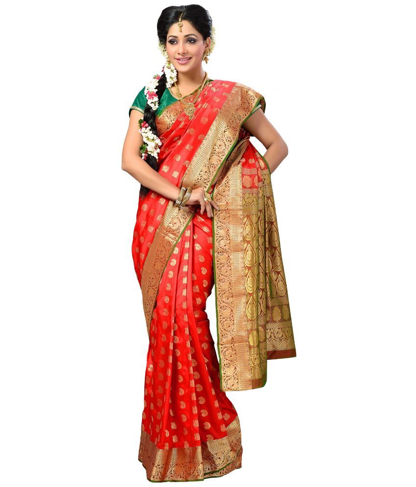 Samyakk Red Art Silk Saree - Buy Samyakk Red Art Silk Saree Online at ...