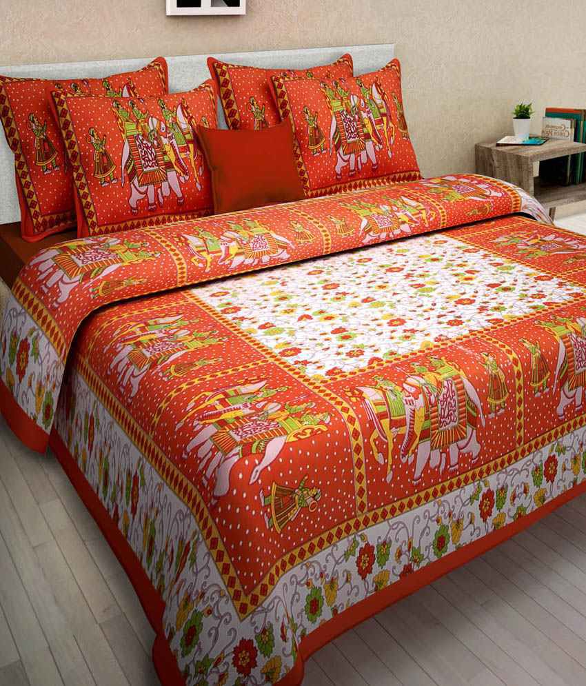     			Uniqchoice - Multi Cotton 1 Bedsheet with 2 Pillow Covers