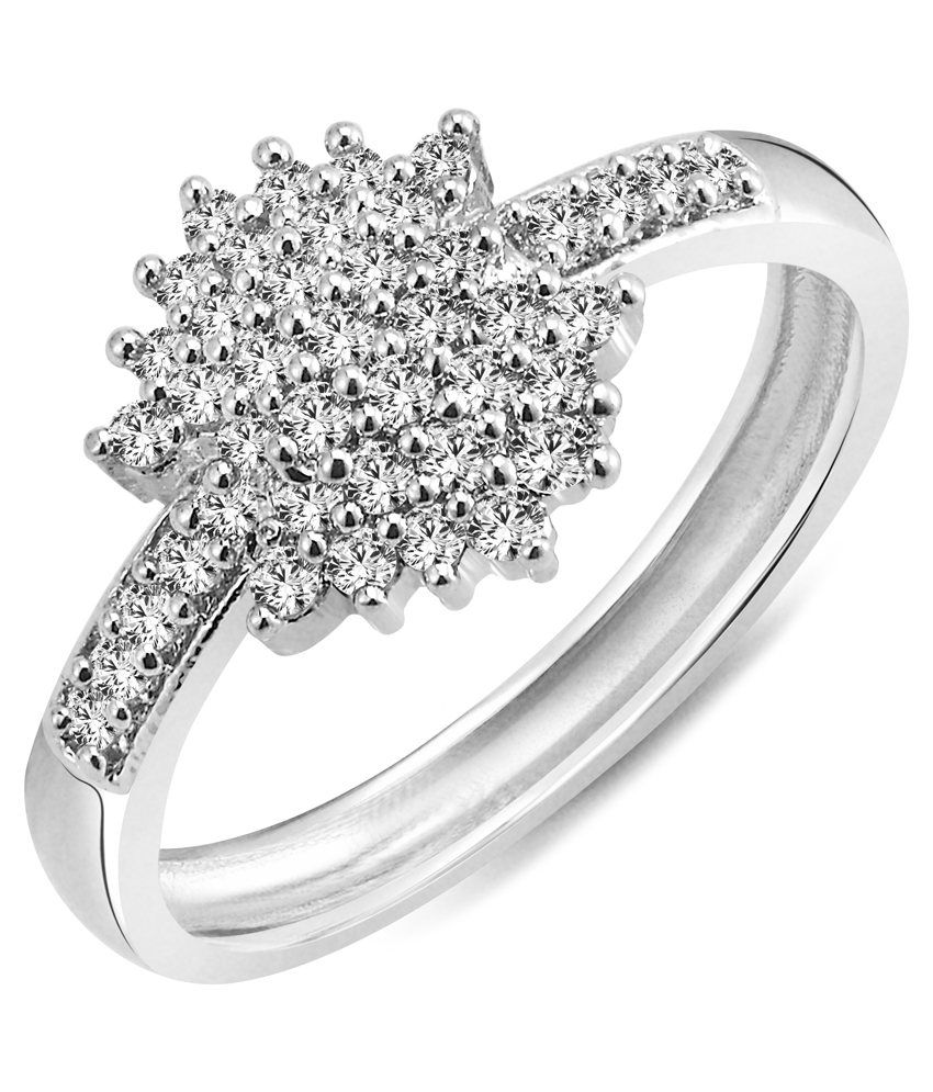     			Vighnaharta White Floral Flora Cz Silver And Rhodium Plated  Ring
