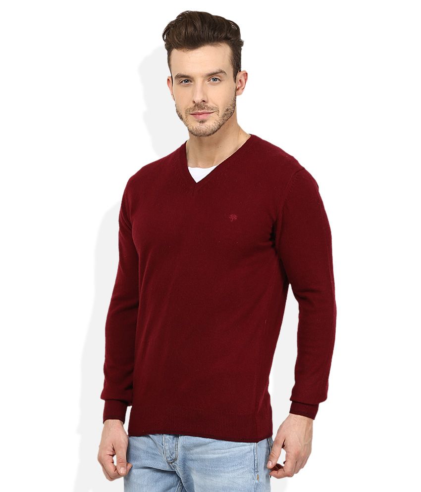 Woodland Maroon V-Neck Sweater - Buy 