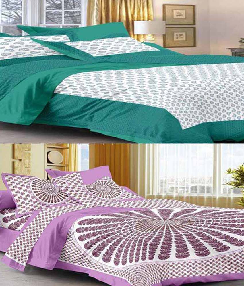     			Uniqchoice 2 Multicolor Cotton Double Bedsheets with 4 Pillow Covers