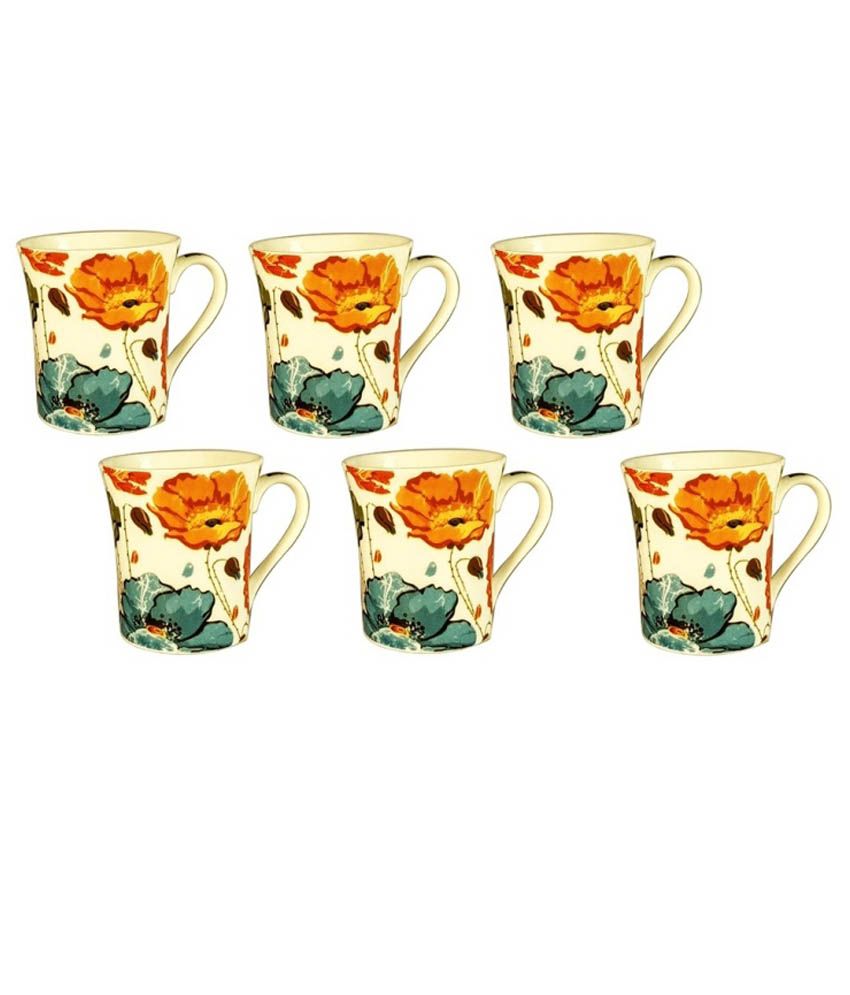 The Red Kite Multicolour Glass 170 Ml Tea Cups Set Of 6: Buy Online at