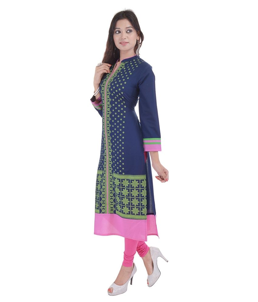 Palakh Blue Cotton Kurti - Buy Palakh Blue Cotton Kurti Online at Best ...