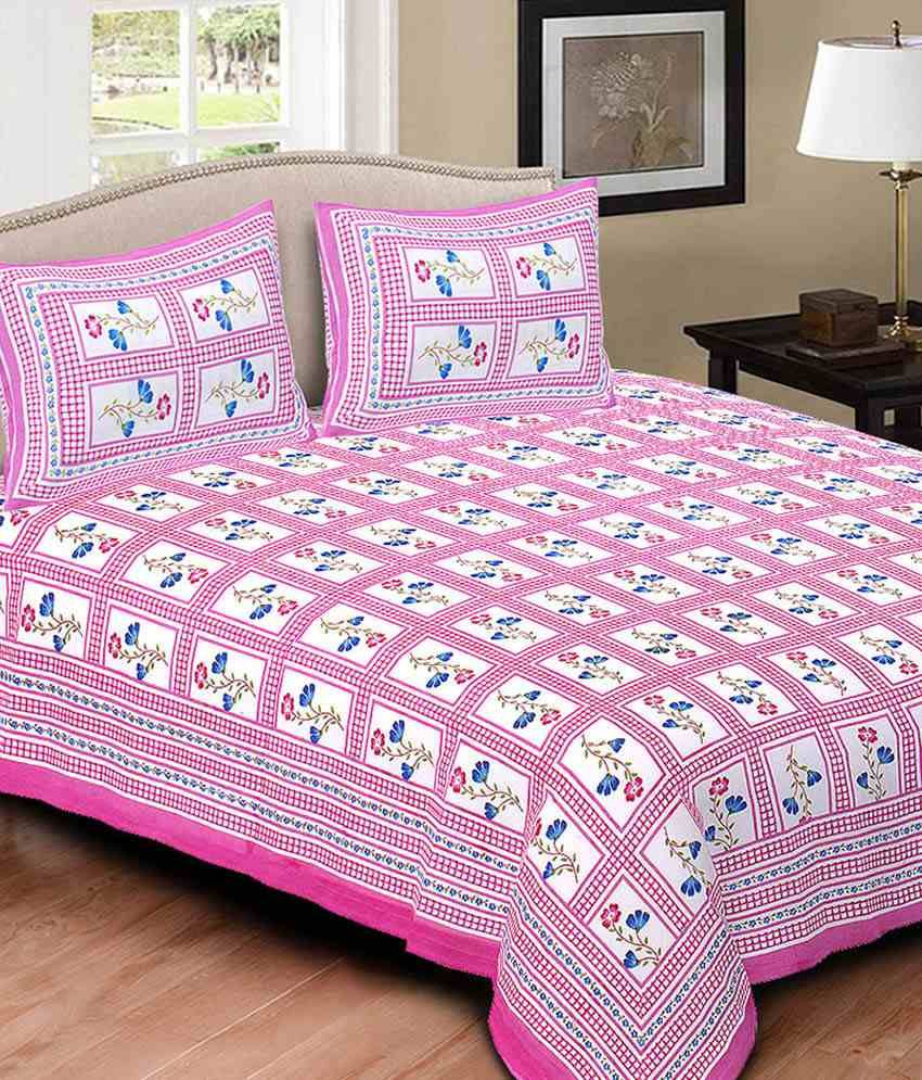     			Uniqchoice Multicolour Cotton Double Bedsheet With 2 Pillow Cover