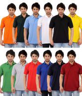 Zeki Multicolor Half Sleeve Solid Polo T-Shirts - Pack Of 12