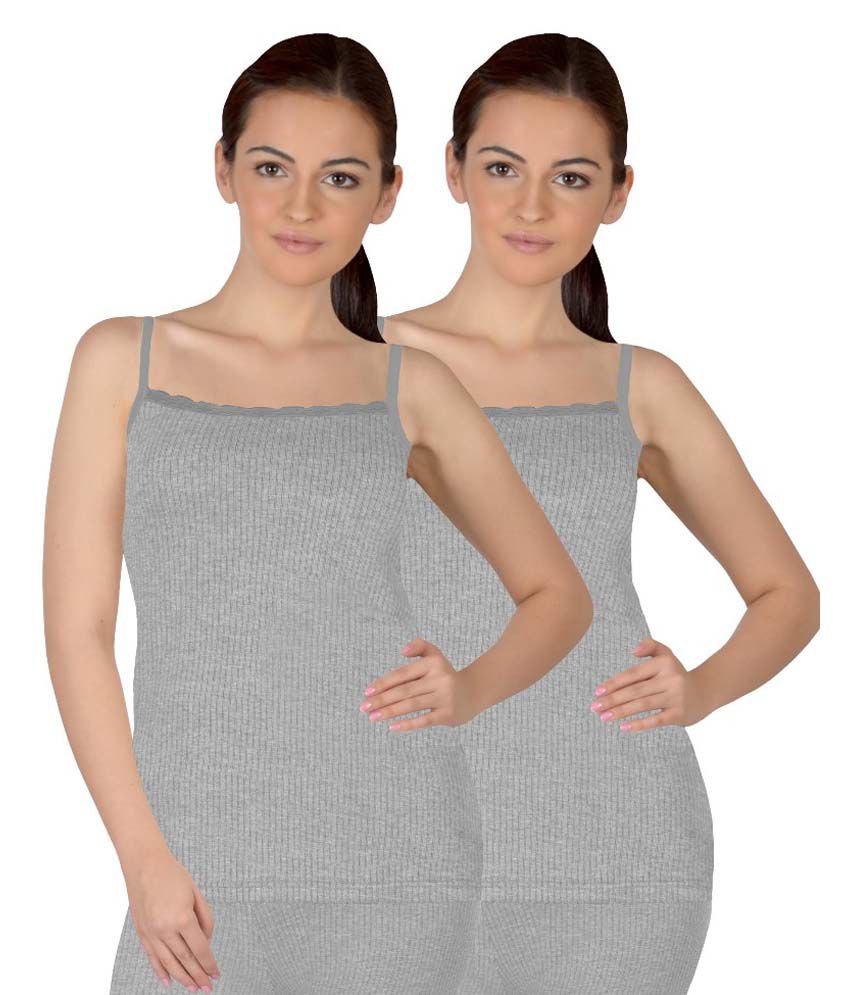     			Selfcare Gray Cotton Thermal Top - Pack Of 2