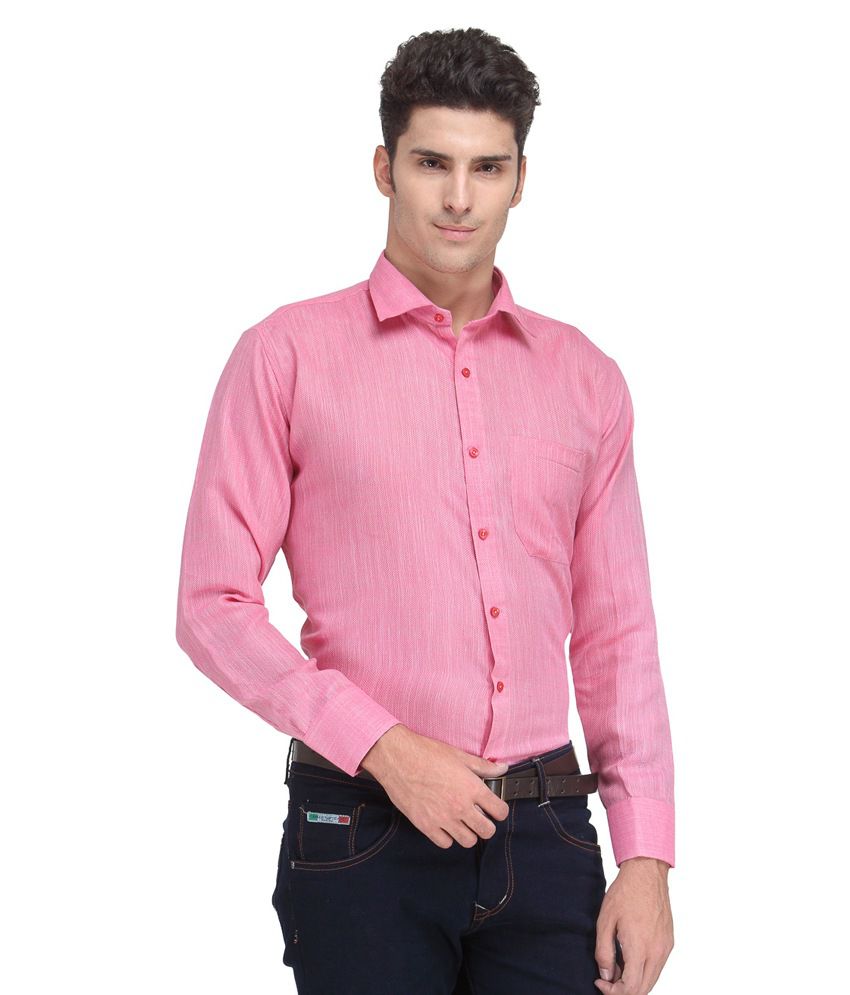 Ausy Full Sleeve Pink and Yellow Mens Formal Shirt - Pack of 2 - Buy ...