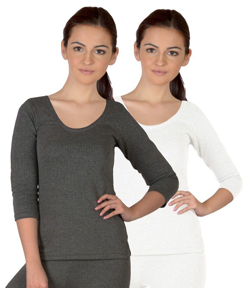     			Selfcare White And Gray Cotton Blend Thermal - Set Of 2