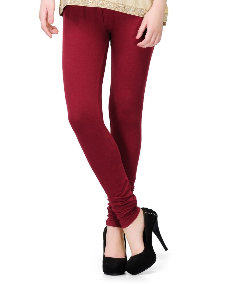 Anekaant Cotton Lycra Women's Churidar Legging Pack of 3 in Dark Maroon at   Women's Clothing store
