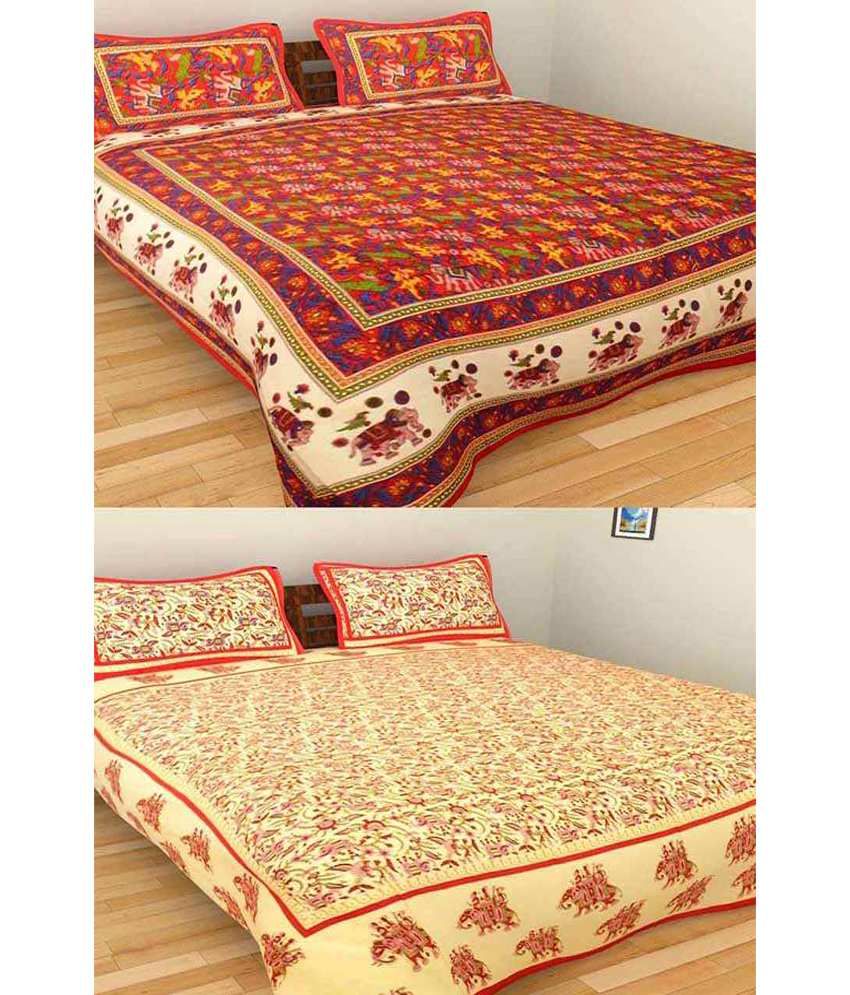     			Uniqchoice Multicolour Cotton 2 Double BedSheet With 4 Pillow Cover