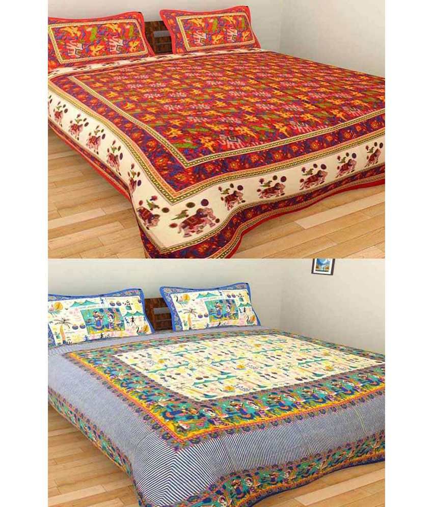     			Uniqchoice Multicolour Cotton 2 Double BedSheet With 4 Pillow Cover