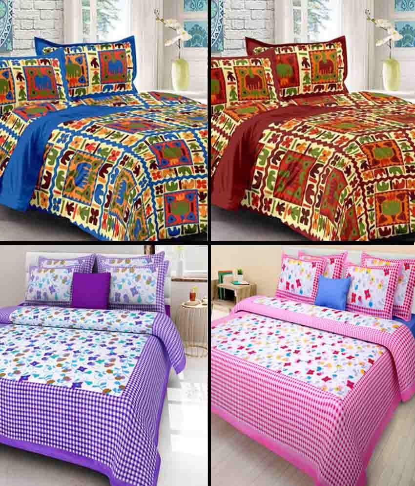 Kismat Collection Combo Of 100 Cotton 4 Rajasthani Printed Double King