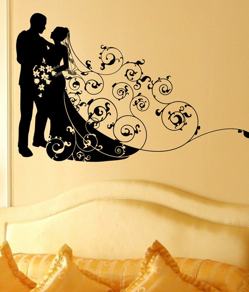     			Decor Villa Black Happy Wedding Wall Sticker