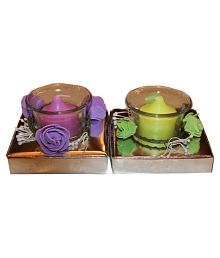 Fragrance Concoction Purple & Green Candle With Cup Pack Of 2