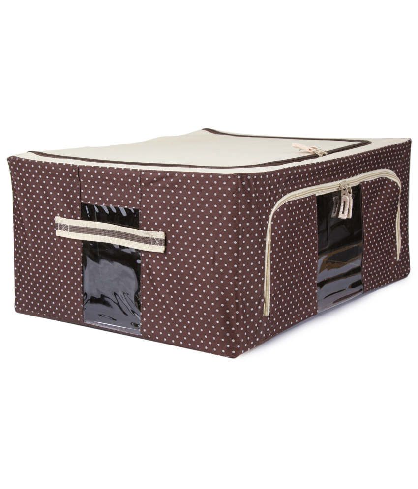 UberLyfe Foldable Cloth Storage Box with Steel Frames (Brown Polka Dot
