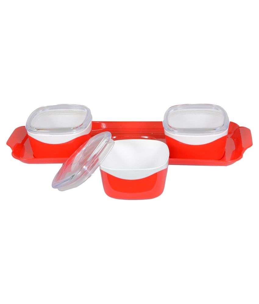 Nayasa Red and White Plastic 3 Serving Bowl with Tray Buy Online at