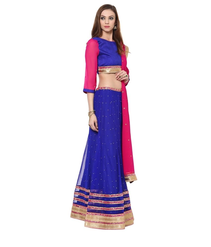 blue and pink lehenga choli