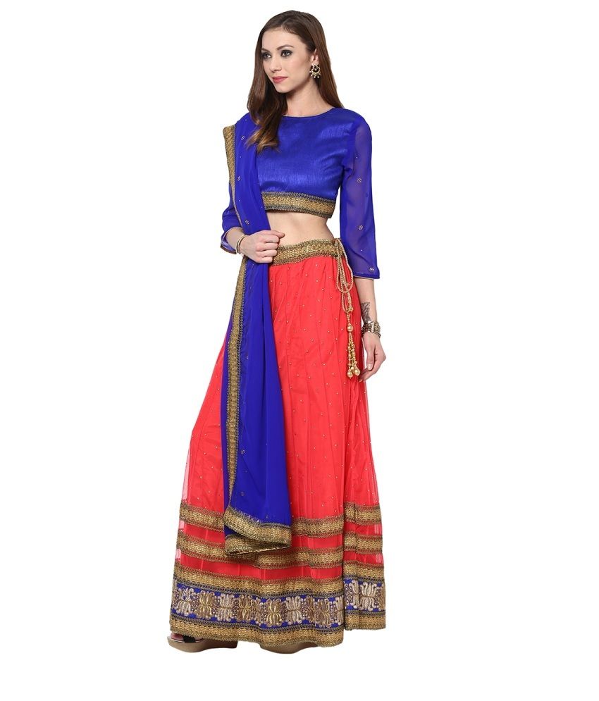 blue and pink lehenga choli