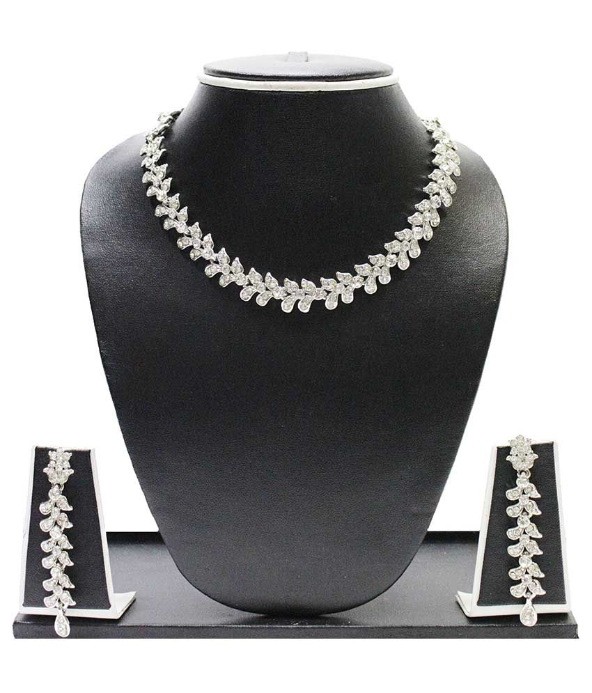 Zaveri Pearls Silver Austrian Diamond Necklace Set Buy Zaveri Pearls