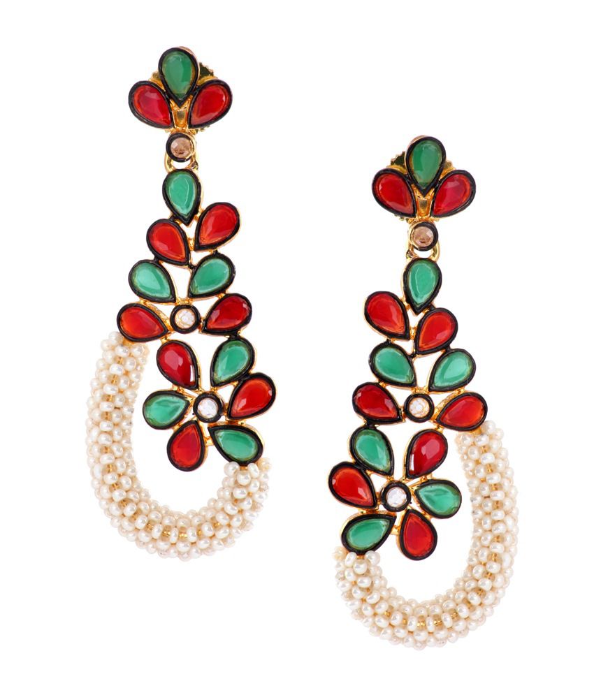     			The Jewelbox Multicolour Pearl Designer Hanging Earrings