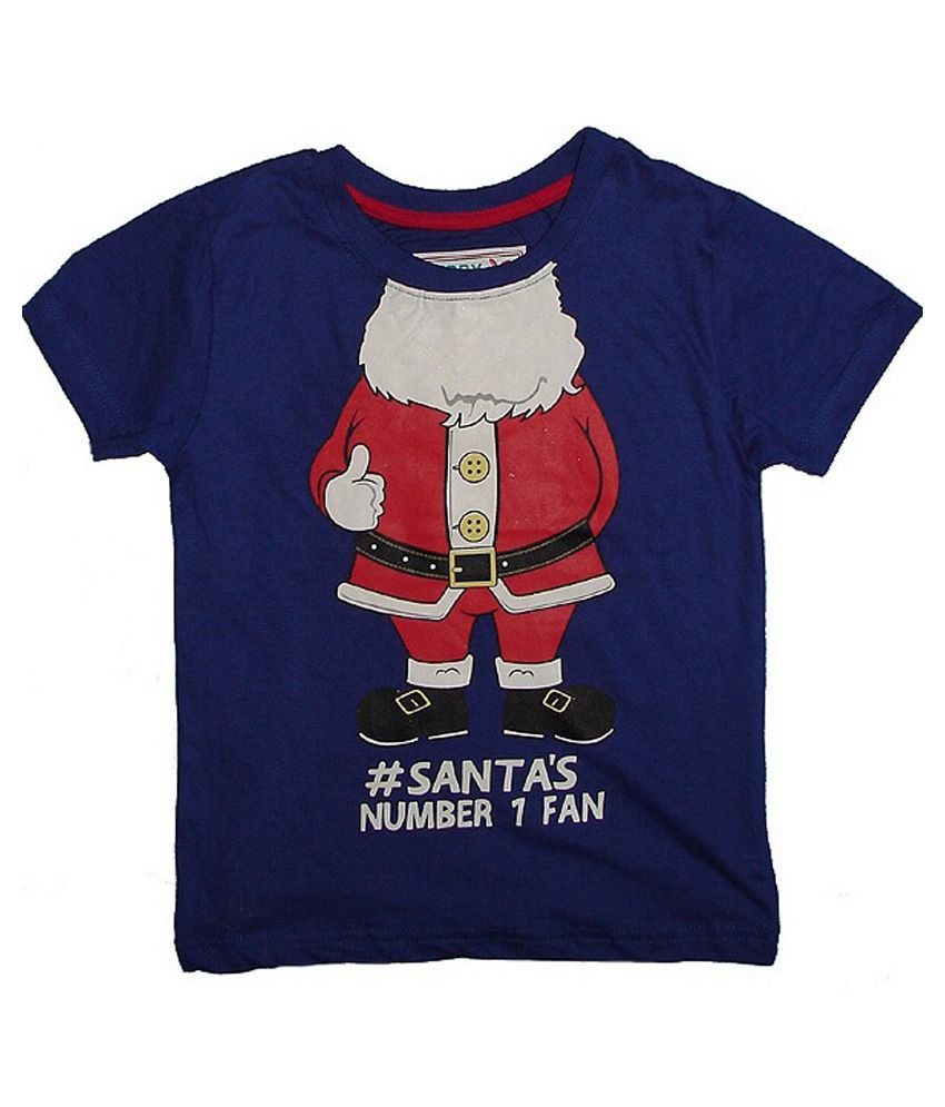 Sonpra Blue Cotton Santa Claus Printed T Shirt with Red Merry Christmas Cap 2