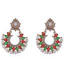 The Jewelbox Red Green Stone Pearl American Diamond Chaand Bali Earring