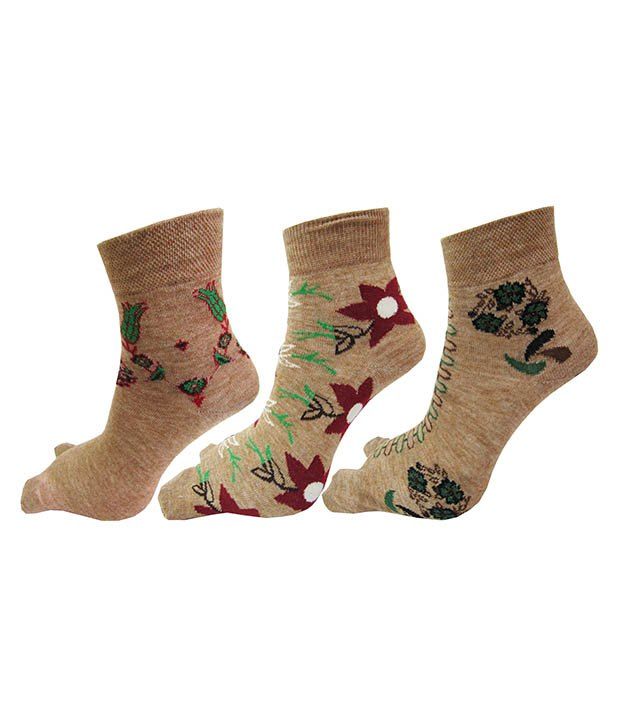     			Rc. Royal Class Beige Woolen Ankle Length Women's Winter Socks (Pack of 3)