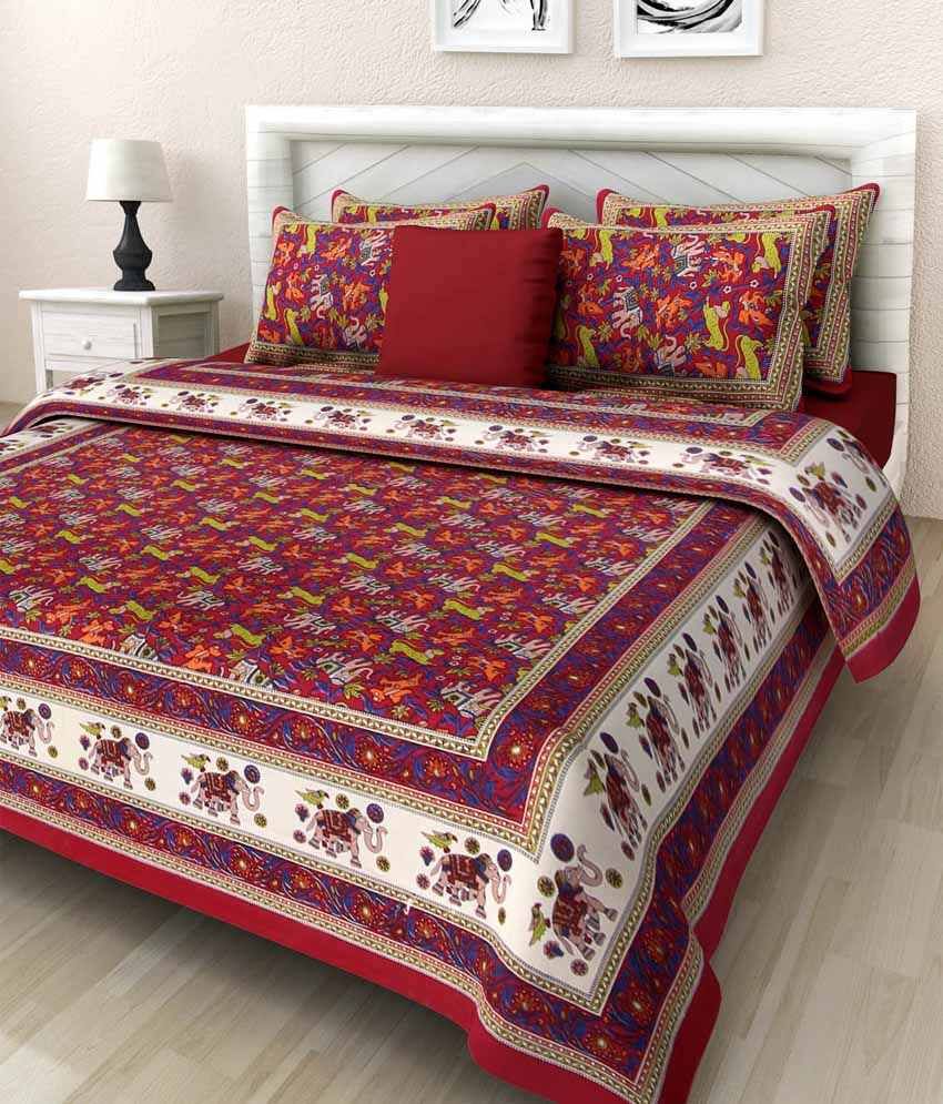     			Uniqchoice Multicolor Cotton Double Bedsheet With 2 Pillow Covers