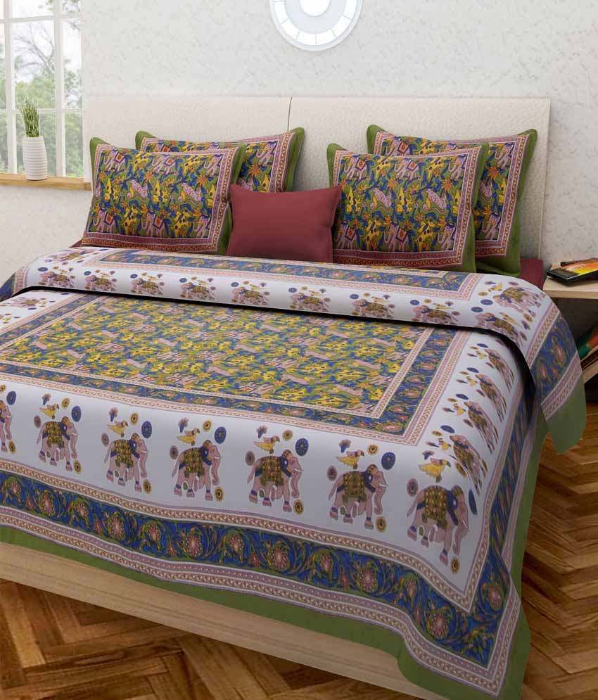     			Uniqchoice Multicolor Cotton Double Bedsheet With 2 Pillow Covers