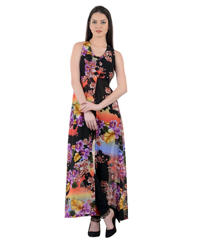 Raabtaa Multi Colored Floral Front-open Maxi Dress - Buy Raabtaa Multi ...