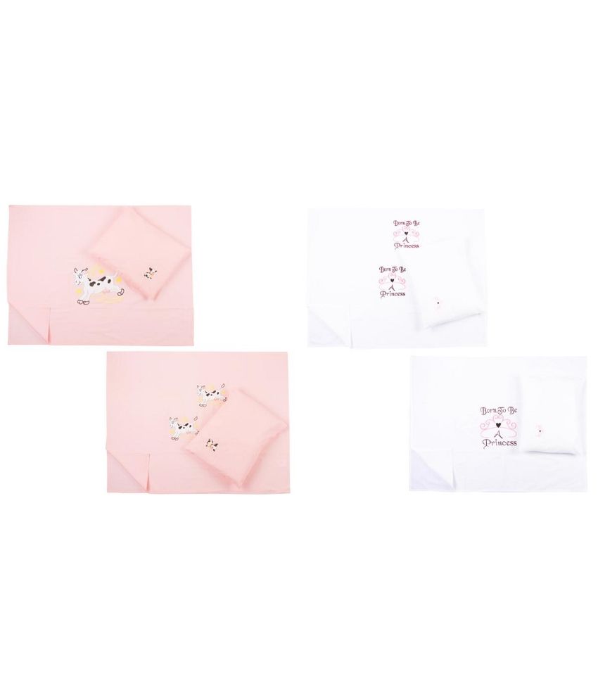 Baby Rap Cotton White And Baby Pink Crib Bedding Set Pack Of 8