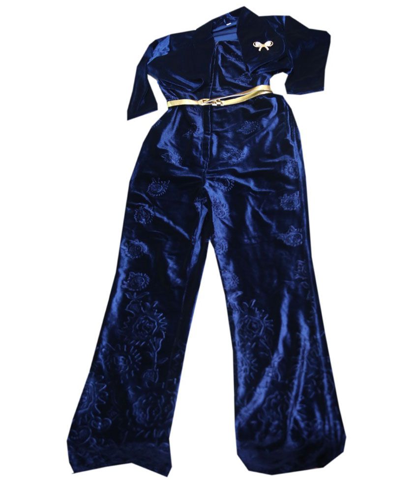 navy blue velvet jumpsuit
