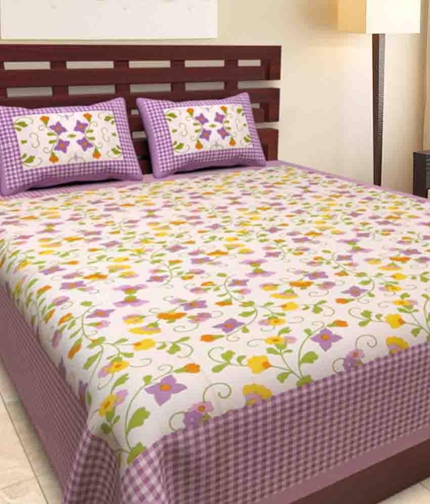     			UniqChoice Purple Cotton Double Bed Sheet With 2 Pillow Cover