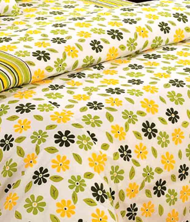 Swayam Light Green & Yellow Double Bed Sheet Set Buy Swayam Light