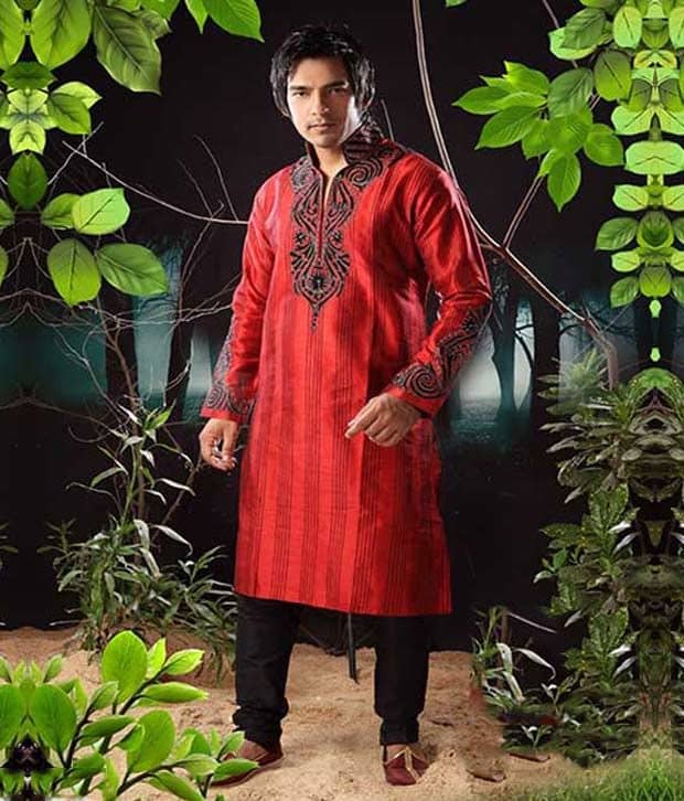 MMW Vibrant Red \u0026 Black Kurta Pajama 