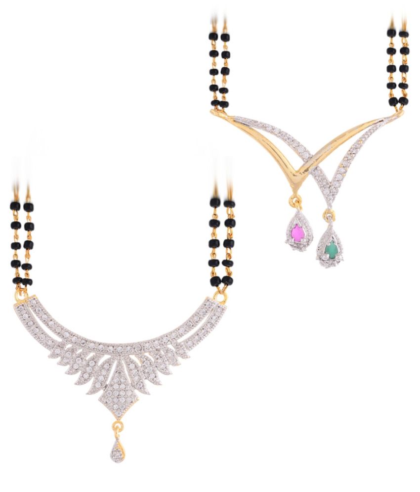     			Zeneme American Diamond Mangalsutra Combo Set Pendant with Chain