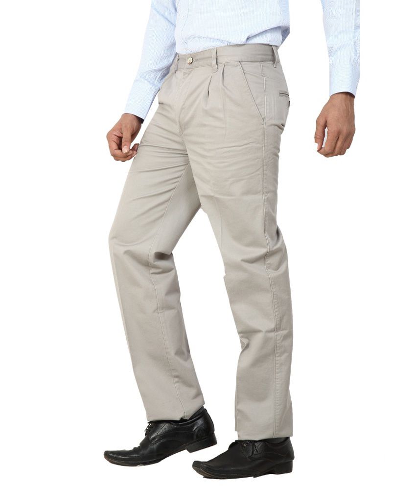 Dad Beige Regular Fit Formal Pleated Trousers - Buy Dad Beige Regular ...