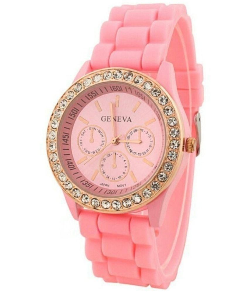 Geneva Pink Round Mock Chronograph Watch For Women Price in India: Buy ...