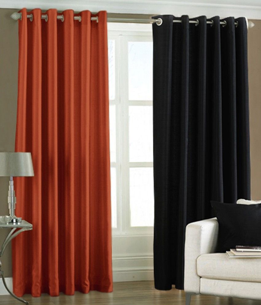     			Panipat Textile Hub Solid Semi-Transparent Eyelet Door Curtain 7 ft Pack of 2 -Brown