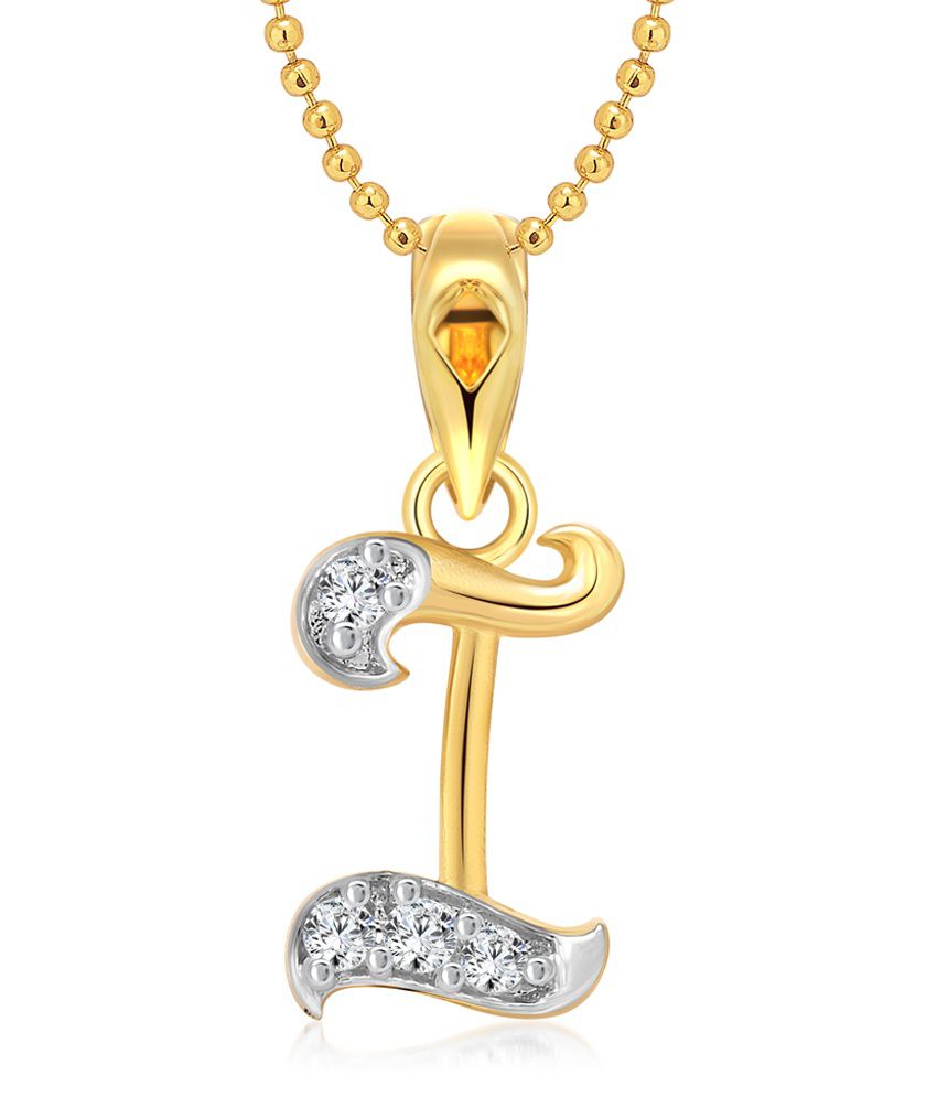 Vighnaharta I Letter CZ Gold and Rhodium Plated Pendant ...